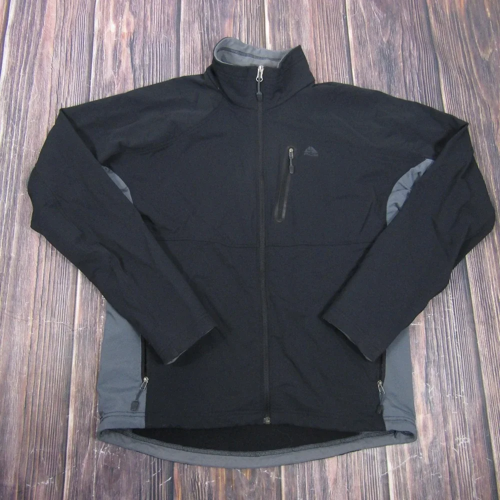 Nike ACG Jacket Mens Small Black Gray Full Zip‎ Softshell Hiking Walking Trail